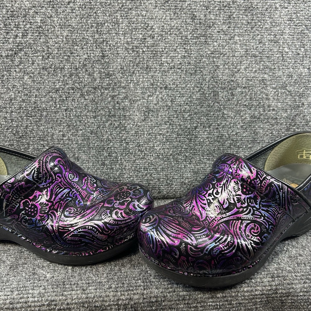 Dansko XP 2.0 Purple Bloom Patent Nursing Clog SHOES Women's 8.5 EU 39 Comfort